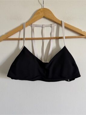Athleta Black White Strappy Swim Bikini Top size Small